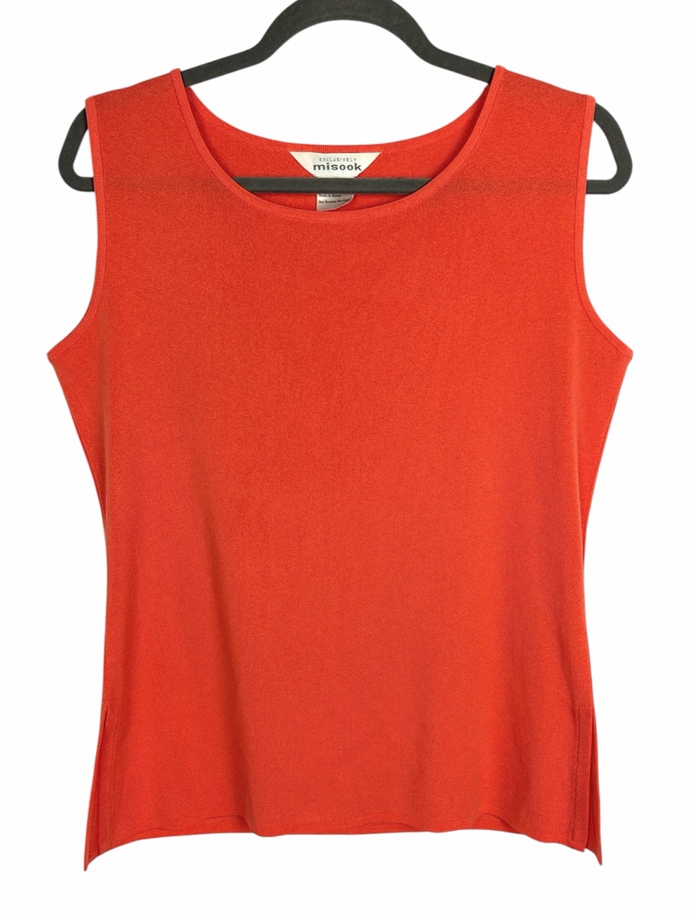 Exclusively Misook Orange Sleeveless Knit Tank Top Side Slit Career Blouse Small